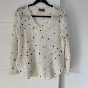 Wooden Ships sheer white sweater with black stars